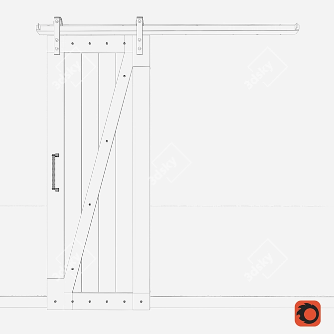 Rustic Z-Brace Barn Door 3D model image 3