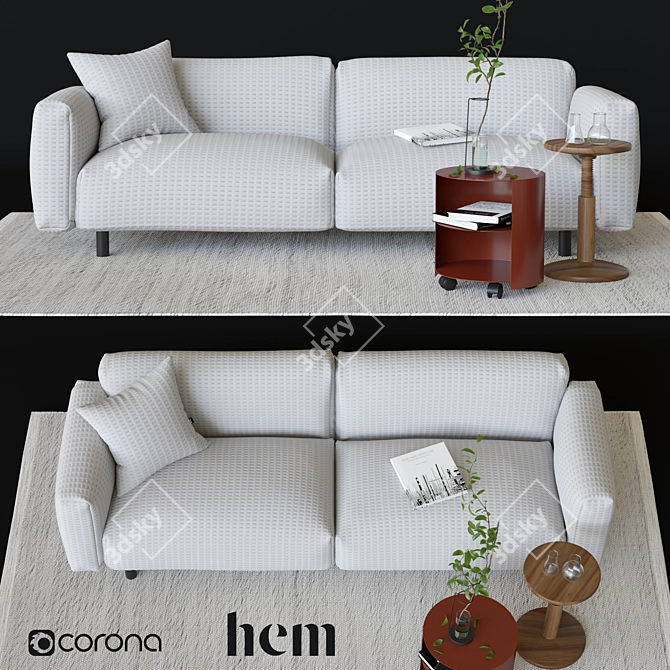 Modern Hem Set: Sofa, Cushion, Rug, Table, Stool 3D model image 1