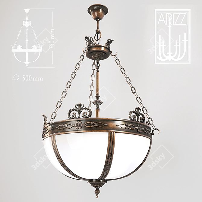 Vintage Bronze Glass Chandelier 3D model image 1