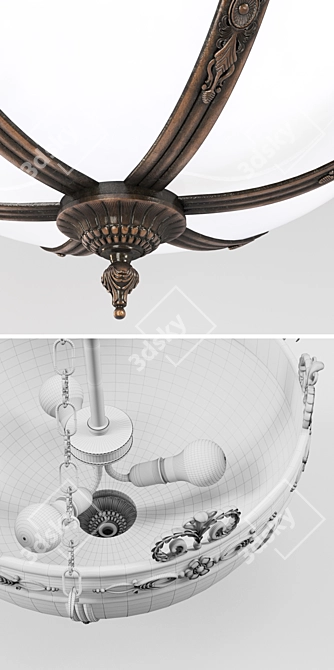 Vintage Bronze Glass Chandelier 3D model image 3