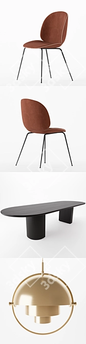 Timeless Elegance: Gubi Beetle Chair | Moon Table | Multi-Lite Pendant 3D model image 2