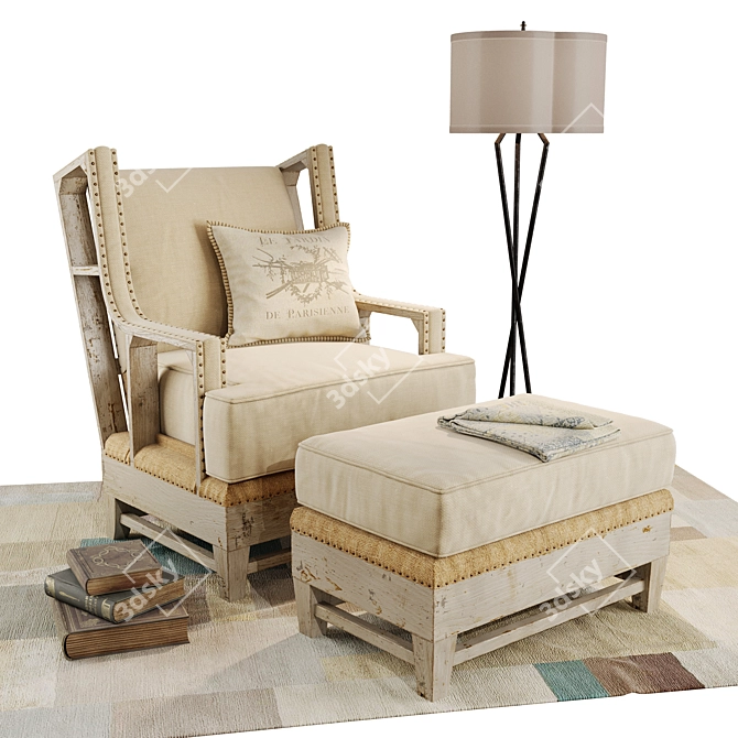 Coastal Chic Armchair & Ottoman 3D model image 1