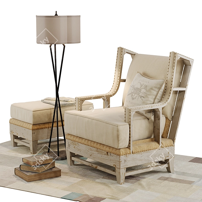 Coastal Chic Armchair & Ottoman 3D model image 2