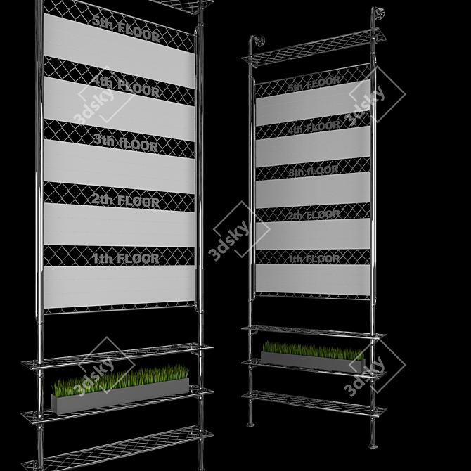 Loft Style Floor Signage Shelf 3D model image 1