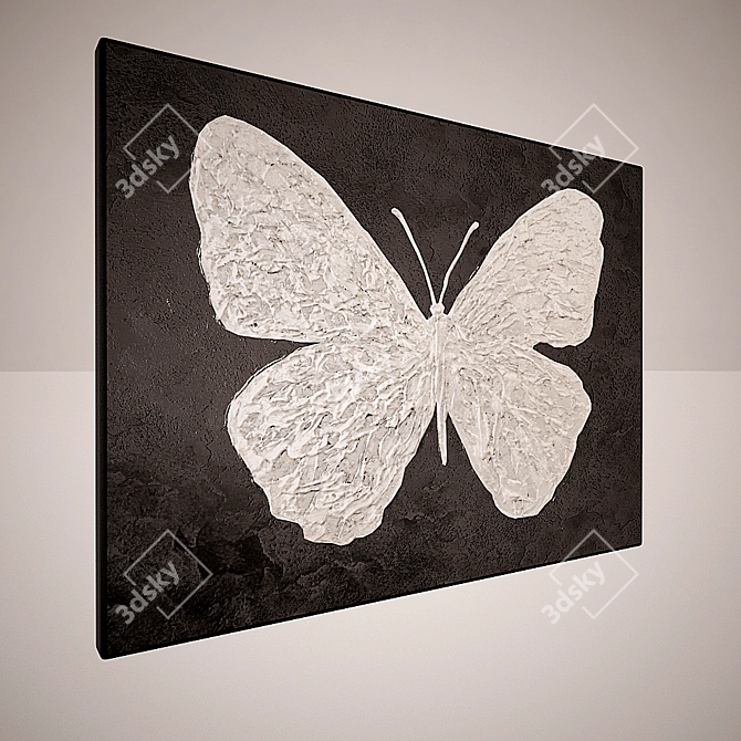 Silvery Wings: Black Butterfly Art 3D model image 2