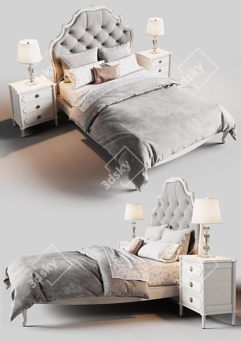 Elegant Paulette Tufted Bed Set 3D model image 2