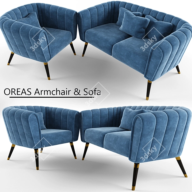 Velvet Elegance: OREAS Armchair & Sofa 3D model image 1