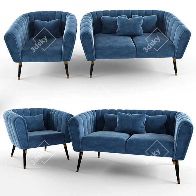 Velvet Elegance: OREAS Armchair & Sofa 3D model image 2