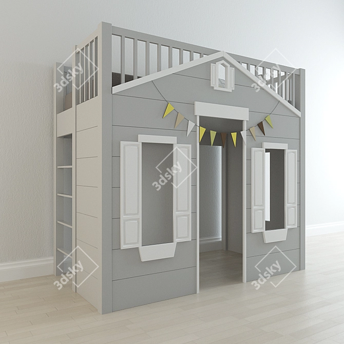 Kids Playhouse Loft Bed 3D model image 1