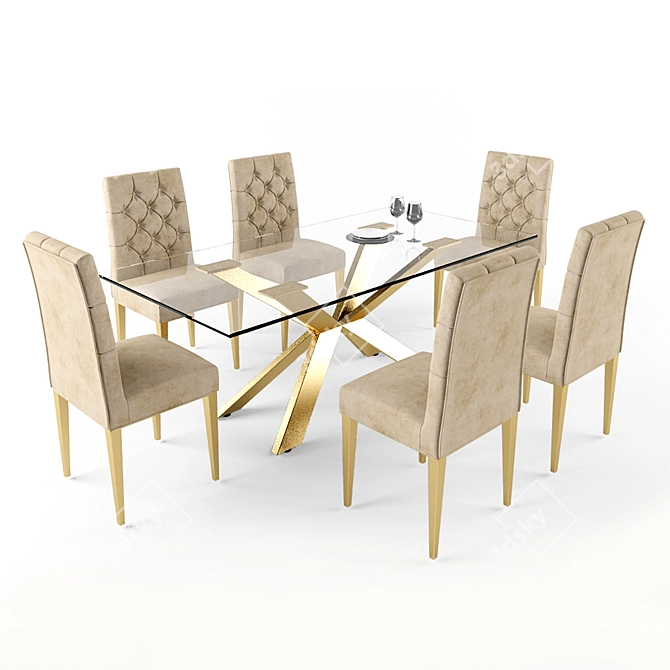 Elegant Velvet Dining Set: Capri Table + Cameron Chairs 3D model image 1