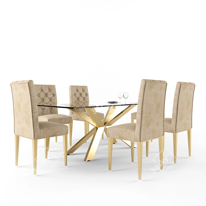 Elegant Velvet Dining Set: Capri Table + Cameron Chairs 3D model image 2