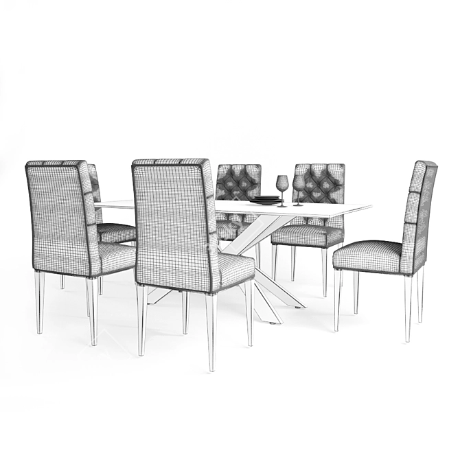 Elegant Velvet Dining Set: Capri Table + Cameron Chairs 3D model image 3