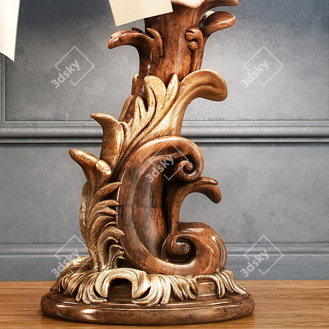 Classic Table Lamp with Wooden Base 3D model image 2