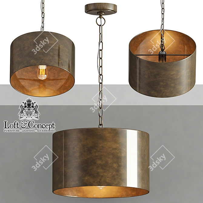 RH Antiqued Metal Drum Pendant, Brown 3D model image 1