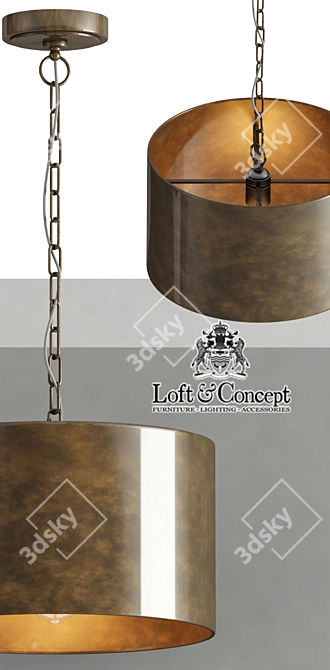 RH Antiqued Metal Drum Pendant, Brown 3D model image 2