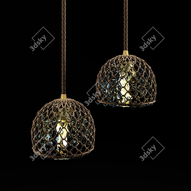 Blue Glow Glass Pendant Light 3D model image 1