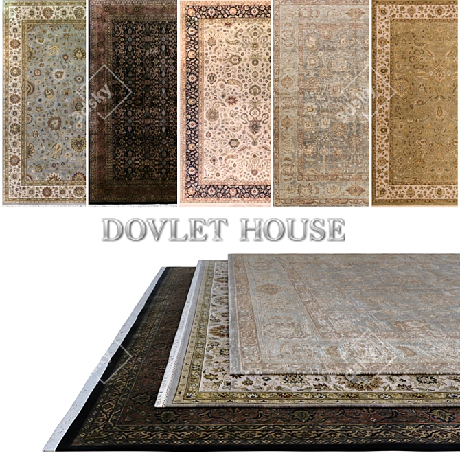 DOVLET HOUSE 5-Piece Carpets - High-Quality Wool & Silk Blend 3D model image 1