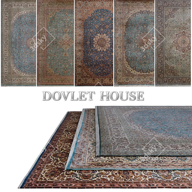 Luxurious DOVLET HOUSE Silk Carpets (Set of 5) 3D model image 1