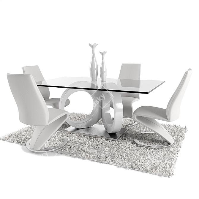 Elegant White Dining Set 3D model image 1