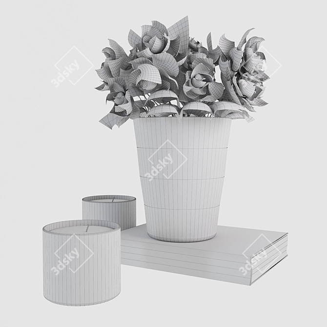 Elegant Silver Vase with White Roses 3D model image 2