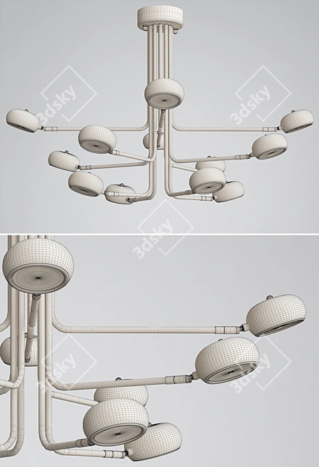 Modern Curved Stix Chandelier 3D model image 3