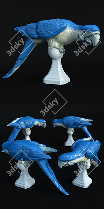Colorful Porcelain Ara Parrot Statue 3D model image 2