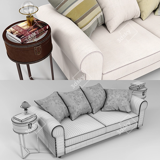 Elegant Cambridge Sofa & Lucero Side Table 3D model image 2