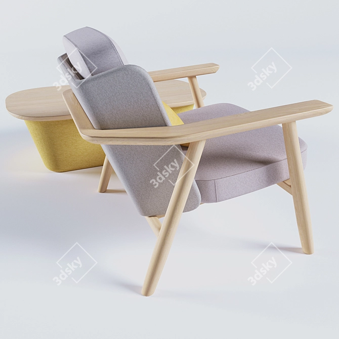 Lasai: Oak Armchair & Coffee Table Set 3D model image 2