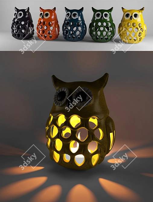 Whimsical Owl Candle Holder 3D model image 2