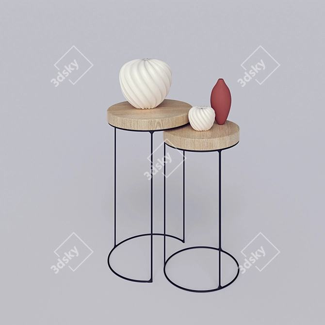 Wooden Tables with Iron Shelves (2 pcs.) 3D model image 1