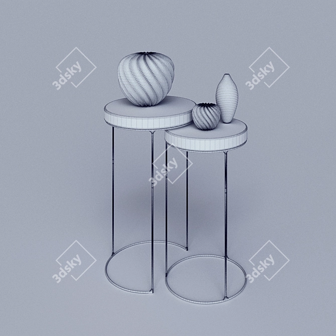 Wooden Tables with Iron Shelves (2 pcs.) 3D model image 2