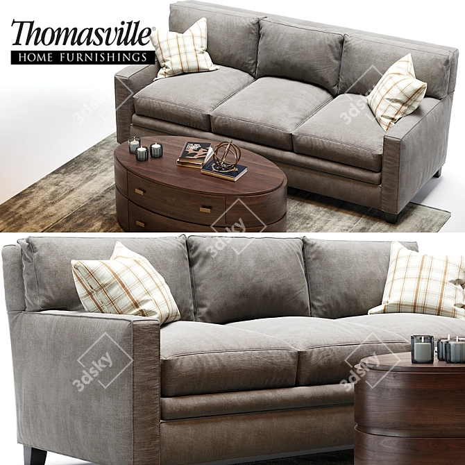 Sophisticated Thomasville Mercer Sofa & Andrew Oval Cocktail Table 3D model image 2