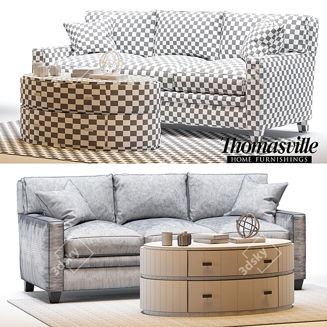 Sophisticated Thomasville Mercer Sofa & Andrew Oval Cocktail Table 3D model image 3