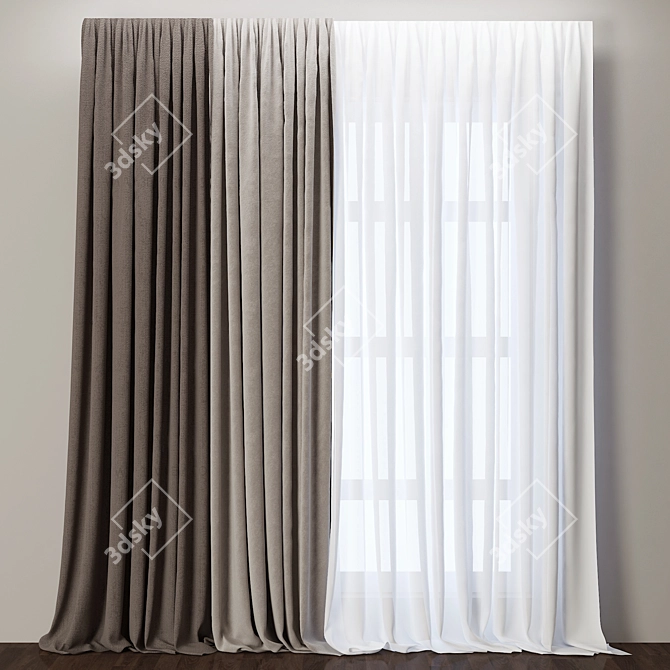 Elegant Velvet Window Curtain 3D model image 1