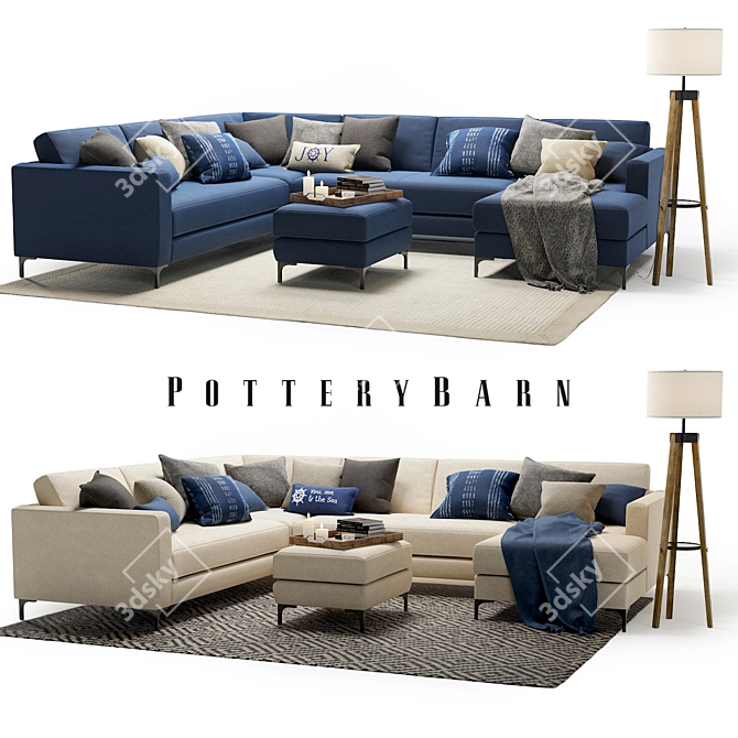 Pottery Barn Jake Sectional Set 3D model image 1