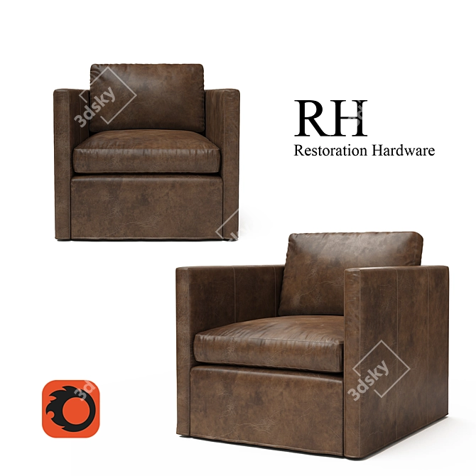 Classic Belgian Shelter Arm Leather Chair 3D model image 1