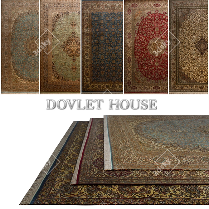 DOVLET HOUSE 5pc Kashmir Silk Carpets (Part 122) 3D model image 1