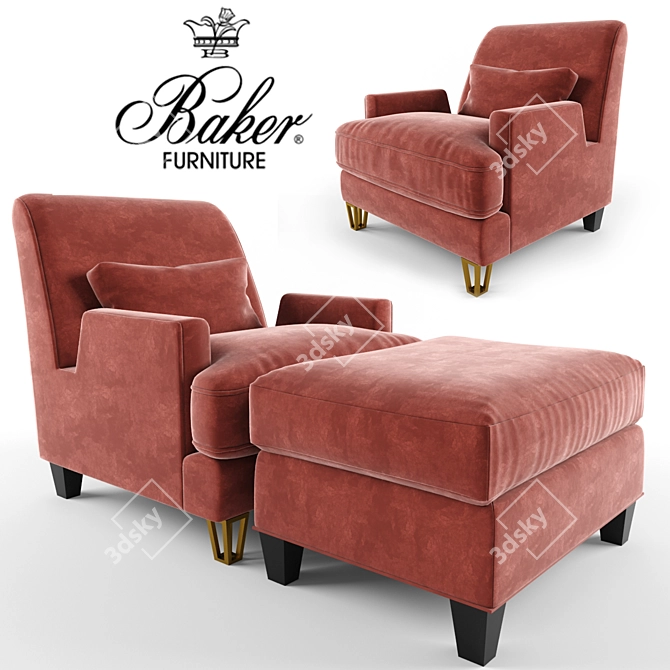 Luxury Almandine Lounge Chair & Villa Ottoman Set 3D model image 1