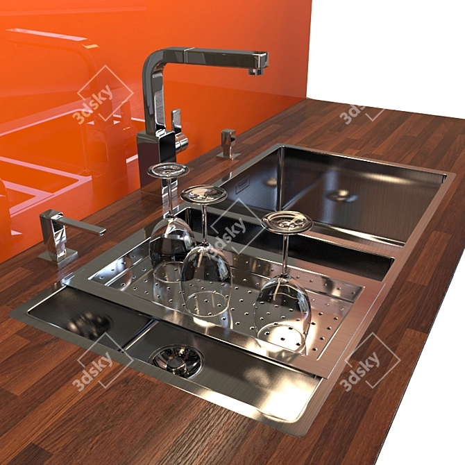 Sleek Blanco Claron Sink & Levos-s Mixer 3D model image 1