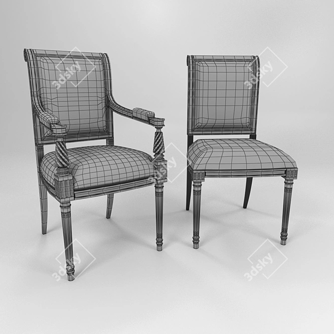 Elegant Regency Armchair: Exquisite Carved Wood 3D model image 2