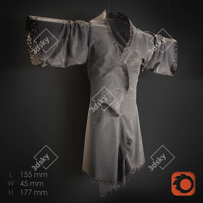 Elegant Kimono Art: Metal Mesh & Chainmail 3D model image 1