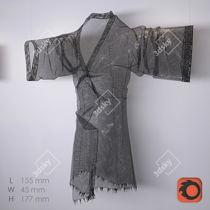 Elegant Kimono Art: Metal Mesh & Chainmail 3D model image 2