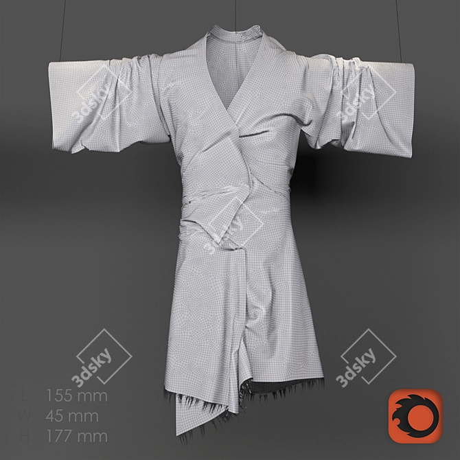 Elegant Kimono Art: Metal Mesh & Chainmail 3D model image 3