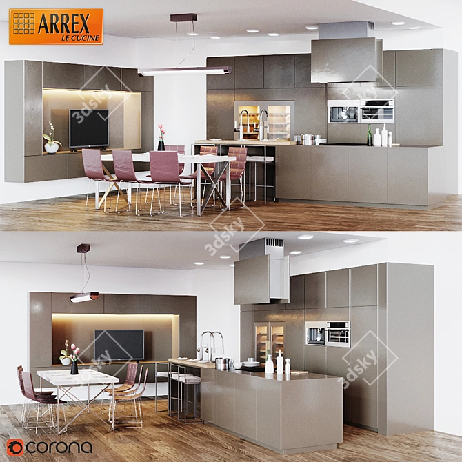 Opale Kitchen with Induction Cooktop & Modern Furniture 3D model image 1