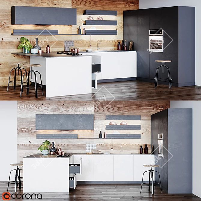 Cesar Arredamenti Kitchen: Maxima 2.2, Silk White Lacquer 3D model image 1