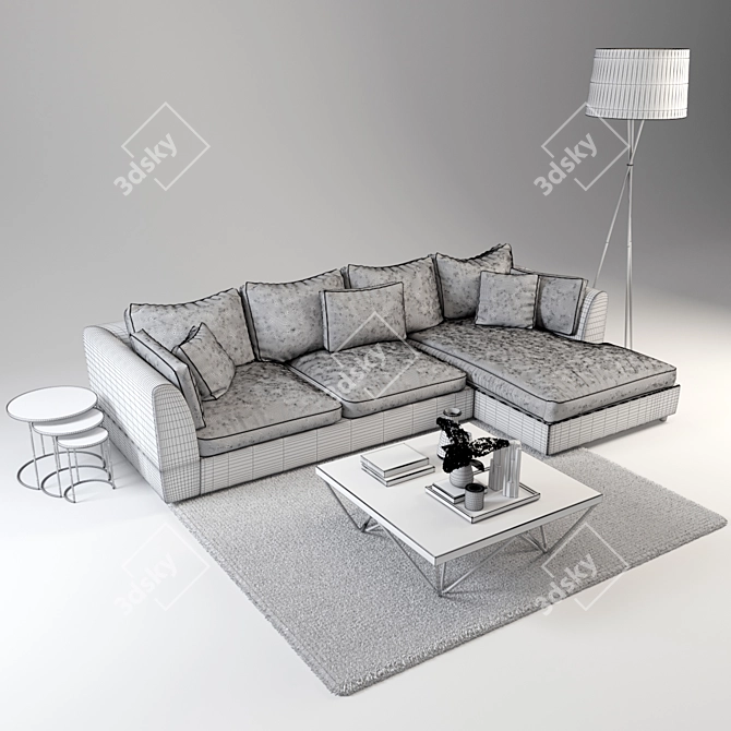 Luxurious Harrington Chaise Sofa 3D model image 2