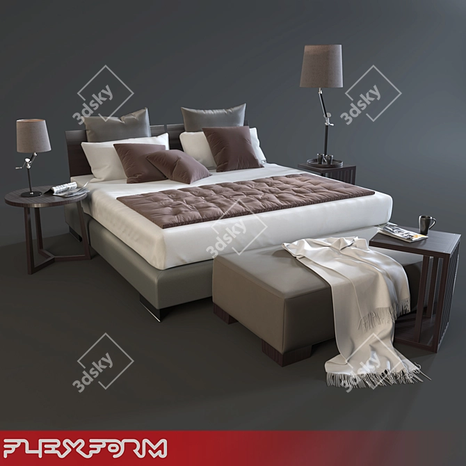 Flexform Long Island Bed Set - Modern Elegance for Your Bedroom 3D model image 1