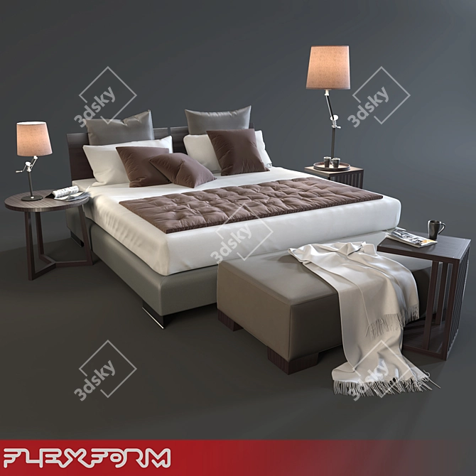 Flexform Long Island Bed Set - Modern Elegance for Your Bedroom 3D model image 2