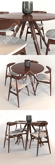 Elegant Hans J. Wegner Dining Set 3D model image 2