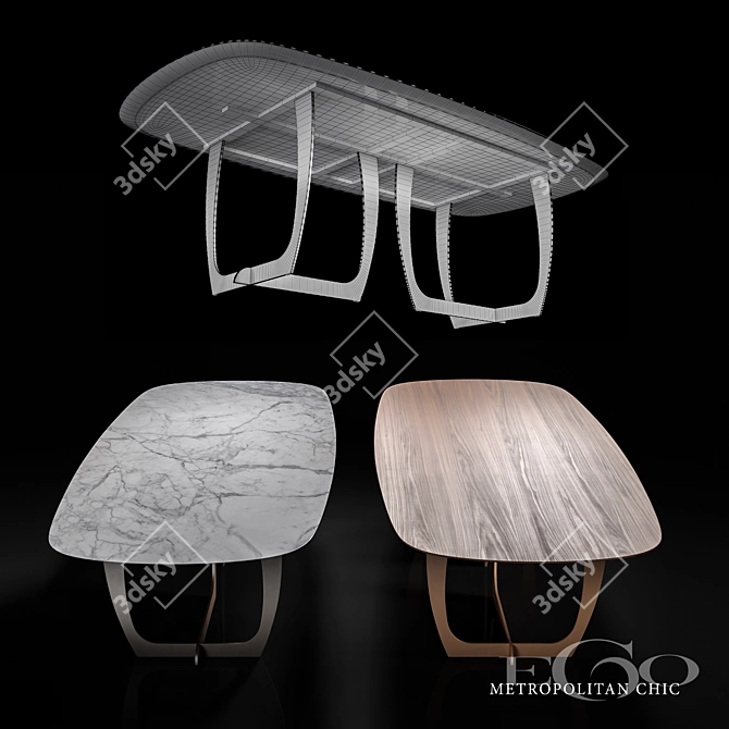 Metropolitan Chic: Gaudì Marble-Walnut Table 3D model image 2